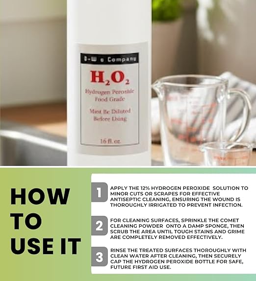 Hydrogen Peroxide 12% 16OZ Bundle with Regular Scent Concentrated All Purpose Cleaner Powder 21OZ – Versatile Liquid Peroxide and Powdered Cleanser for Household Tasks — Gift Set (2 Items)