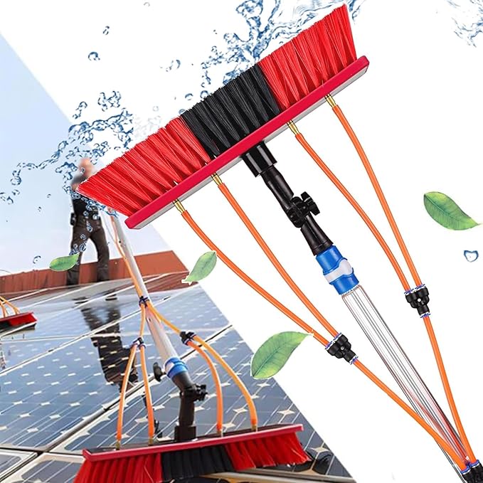 Glass Cleaning Brush Home Water Fed Telescopic Pole Kit Solar Panel Brush Rotating for Photovoltaic PanelTelescopic Solar Panel Cleaning Kit with 35cm Water Brush 10m Water Fed Pole for Out