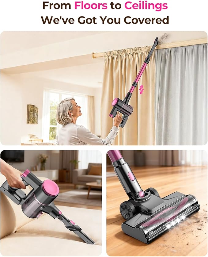 N8 Cordless Vacuum Cleaner Lightweight Stick Vacuum with Powerful Suction 2200mAh Battery 40 Mins Runtime Self-Standing Rechargeable Vacuum Cleaners for Home Hardwood Floor Carpet Pet Hair