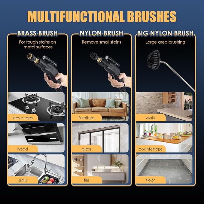 1700W Pressurized Steam CleanerHeavy Duty Portable Steamer for Car Detailing High Temp Home Use Floor Upholstery Grout 110V with 12 pcs Accessories