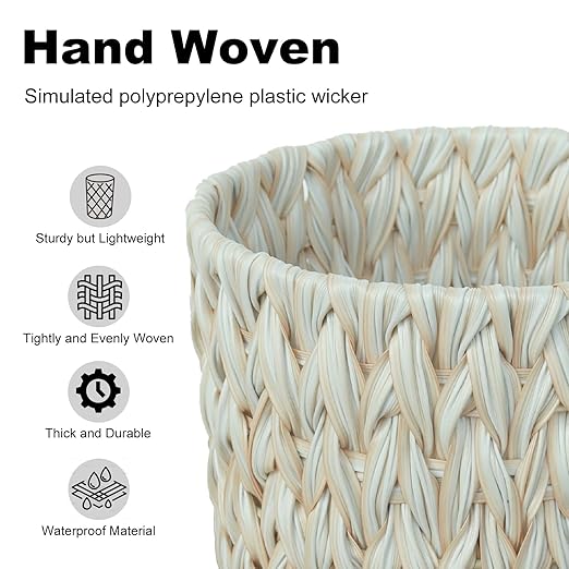 Wicker Trash CanBathroom Trash CanWicker Waste Basket for BathroomDecorative Boho Small Waste Basket for BedroomOfficeCream White 2 Gallon