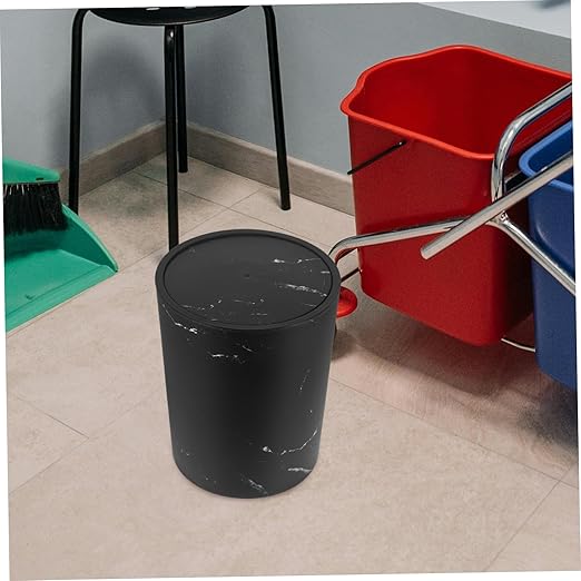 Marble Pattern Bathroom Trash Can with Lid Large Capacity Plastic Waste Bin for Home and Office Round Lift-Top Wastebasket for Kitchen and Bathroom Use
