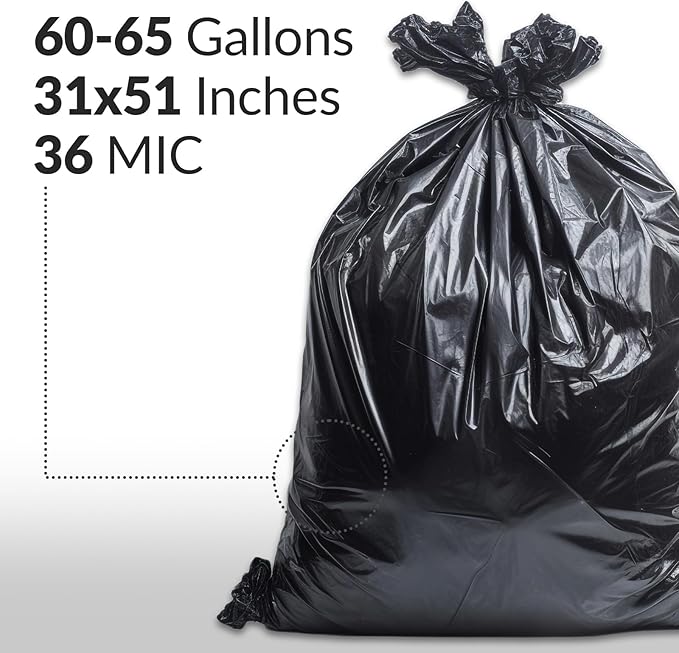 Heavy Duty Trash Bags - Extra-Strong Tear-Resistant High Density Trash Bags - Kitchen Trash Bags Bathroom Trash Bags and Garbage Bags for Home and Office use (Black 39 x 61 1.42 MIL)