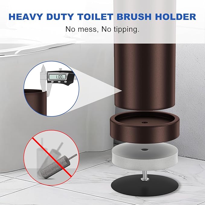 Toilet Brush and Holder Set: 304 Stainless Steel Heavy Duty Toilet Bowl Brush and Holder with Removable Inner Bowl and Splash Protection Modern Long Handle Bathroom Cleaning Tool