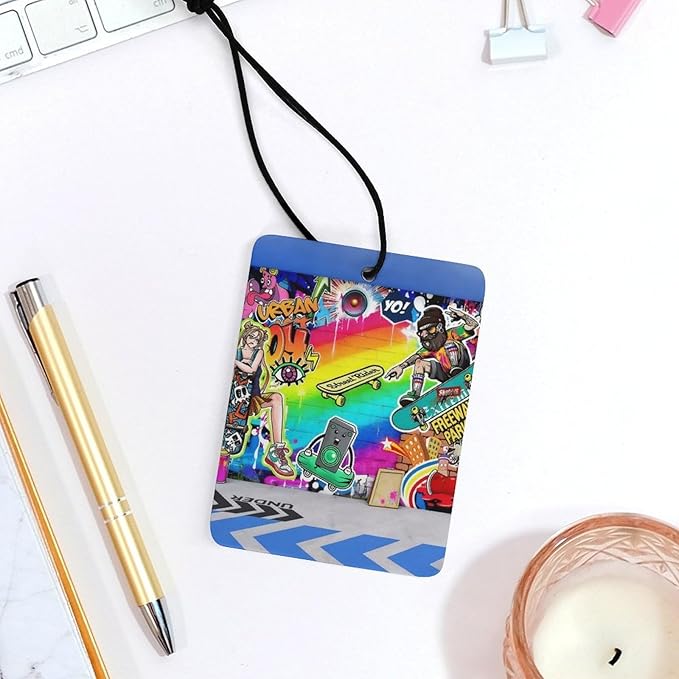 5PCS Car Air Freshener Hanging Personalized Double Sided Urban Graffiti Car Fresheners Long Lasting New Cars Scents Cute Automotive Freshies for Closets Drawers (tea)