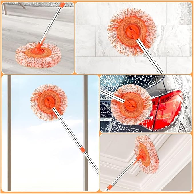 1 Set of Retractable Wet and Dry Ceiling Mop with 4 Heads Dust  Floor Wall Tile Glass Window Car Cleaning