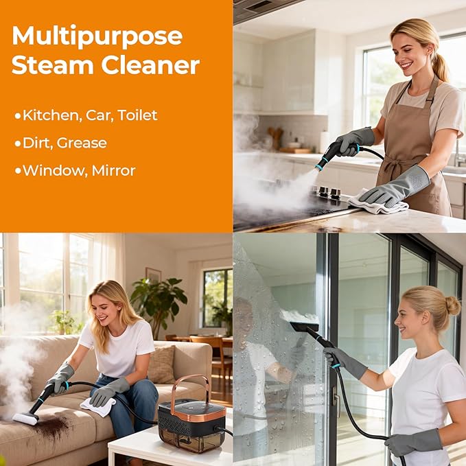 BEAMNOVA Handheld Steam Cleaner Car Steamer for Auto Detailing High-Pressure Multi-Purpose Steam Cleaning Machine 42 oz for Car Interior Kitchen Bathroom Grout &amp Tile Floors Rose Gold