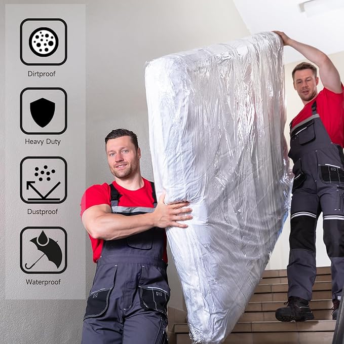 Mattress Bags for Moving and Storage [2 Pack] 4 Mil Mattress Storage Bag Heavy Duty Clear Plastic Bed Mattress Cover for Moving Long-Term Storages and Disposal - Queen Size 76 x 96 Inch