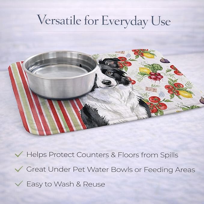 Caroline's Treasures Border Collie Vegetables Dish Drying Mat Absorbent Dish Drying Mat Pad for Kitchen Counter Dish Drainer Mat for Countertop 14 x 21 Multicolor