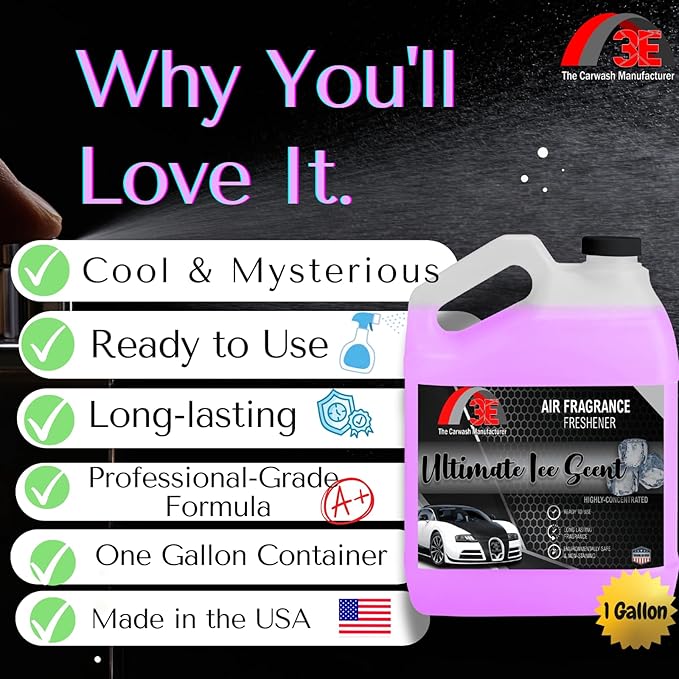 3E Ultimate Ice Scent Air Freshener Deodorizer and Odor Eliminator Ready-to-Use fragrance All Natural | Great for Cars Trucks SUVs RVs &amp More (128 oz) 1 Gallon Made in the USA