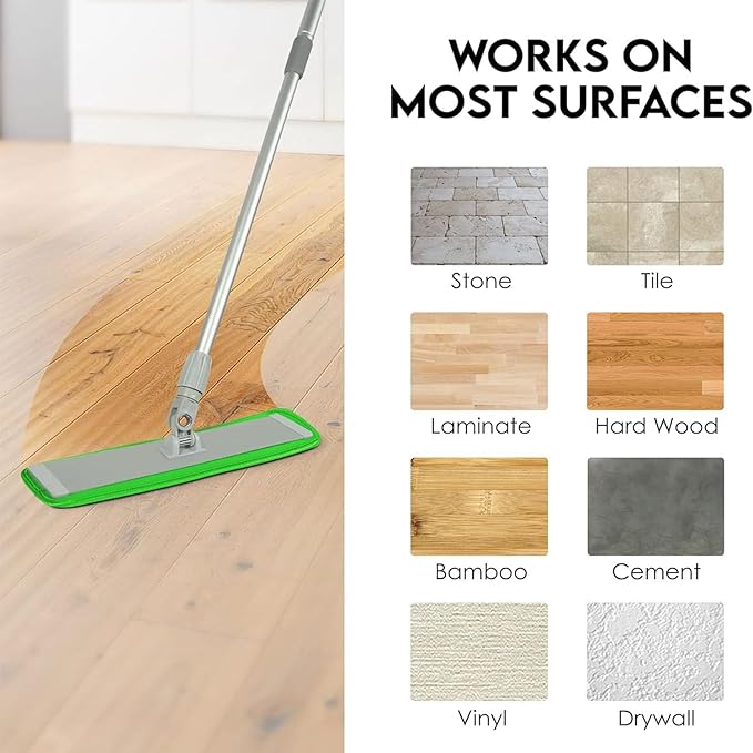 Mop Floor Cleaning System 18-inch Dust Mop with 4 Reusable Pads for Hardwood and Tile 360-Spin Floor Mop Head &amp Extendable Handle Household Cleaning Tools