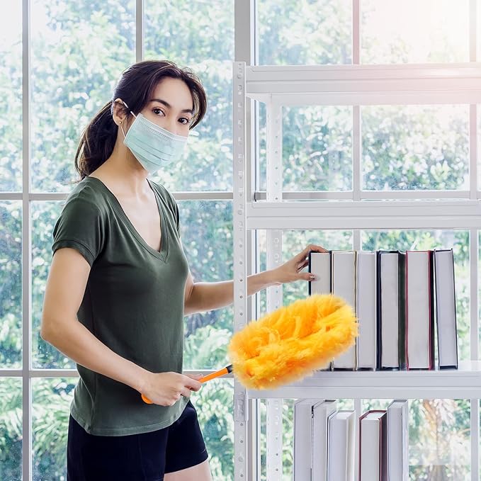 Vesici 150 Pcs Duster Refills Compatible with Swiffer Dusters Bulk Disposable Replacement Thickened with 1 Handle Heavy Duty for Cleaning Office (YellowBlueOrangePurple)
