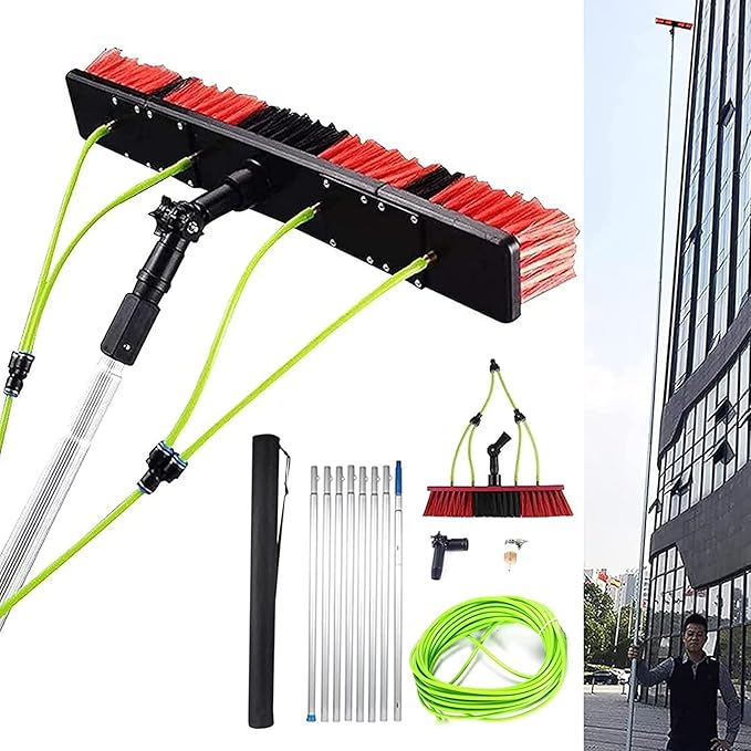 Water Fed Window Cleaning Pole Kit - 7m Outdoor Cleaner with 50cm Brush Head for Glass &amp Solar Panel Cleaning - Efficient Window Washing Tool &amp Equipment