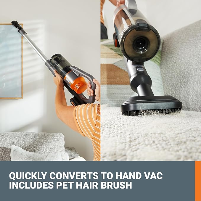 WORX 20V Cordless Stick Vacuum WX038L.1 Powerful Cordless Vacuum Cleaner 25Kpa High Suction for Pet Hair Lightweight Handheld Vacuum Cleans Floors Carpet Car – Battery &amp Charger Included