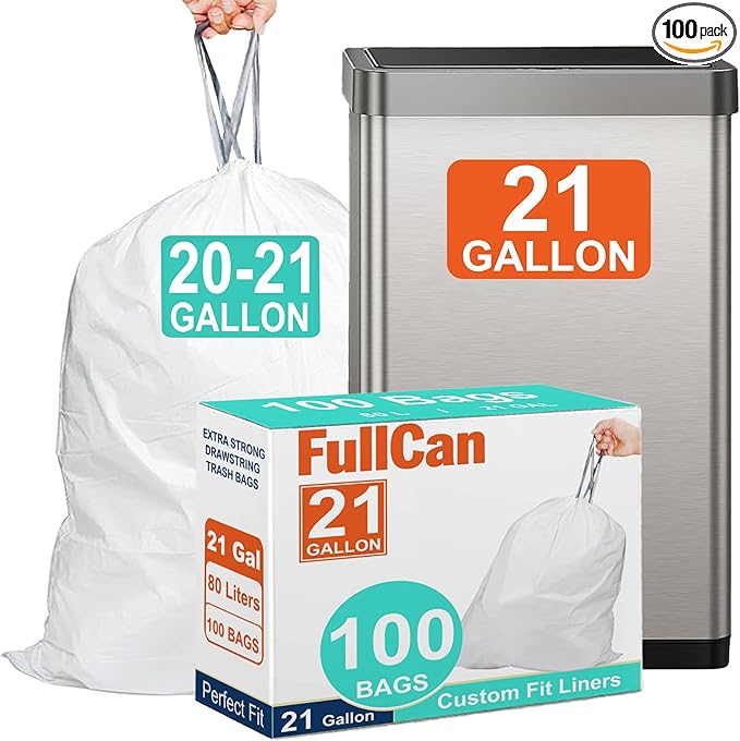 21 Gallon Heavy Duty Trash Bags 1.2 Mil THICK 100 Count with Reinforced Drawstring Tear &amp Leak Resistant Fits All 20-21 Gallon and 65 Liter 75 Liter 80 Liter Trash Can