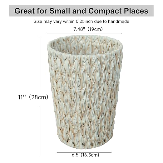 Wicker Trash CanBathroom Trash CanWicker Waste Basket for BathroomDecorative Boho Small Waste Basket for BedroomOfficeCream White 2 Gallon