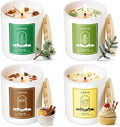 AOOVOO Holiday Candles Set for Women - 4 Pack Candles for Home Scented Aromatherapy Candle with Crystals 28 oz 200 Hour Long Lasting Candle Winter Fragrance of Cedar Fir Hot Cocoa Vanilla Cake