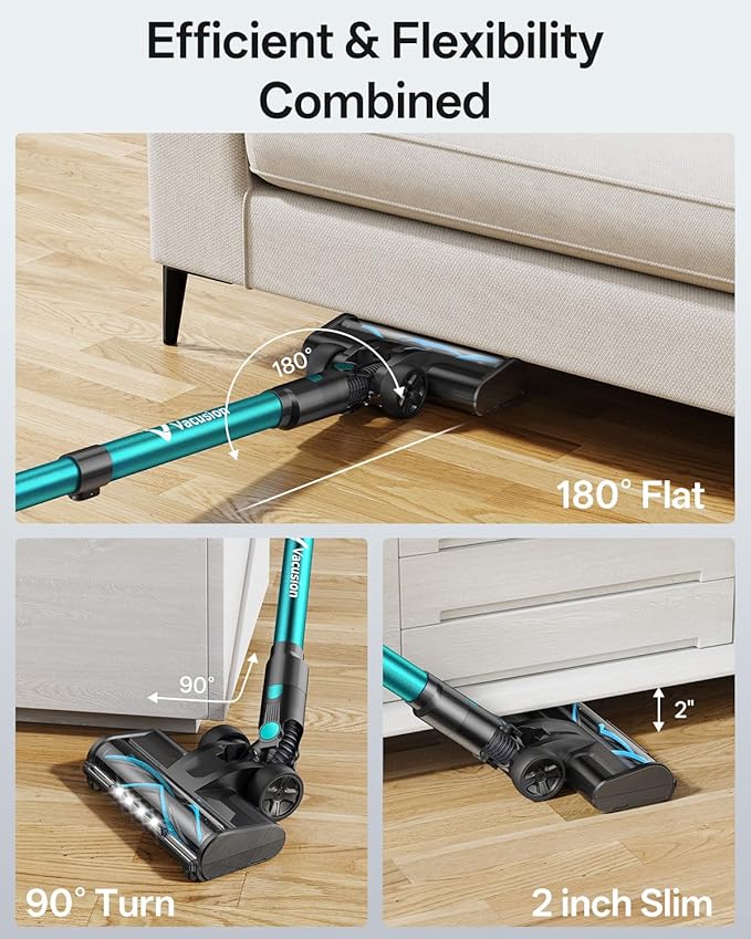 Cordless Vacuum Cleaner 8-in-1 Cordless Stick Vacuum Cleaner with 3 Suction Modes Up to 45mins Runtime Rechargeable Self-Standing Vacuum Cleaners for Home Pet Hair Carpet Car Hard Floor Green