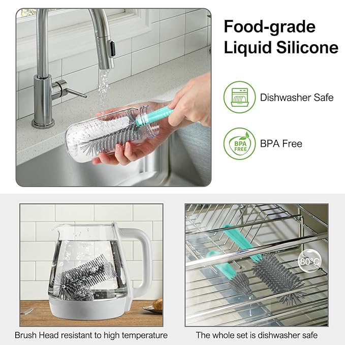 6 in 1 Bottle Brush SetBottle Cleaner Brush Kit with Bottle BrushDrying RackNipple BrushStraw BrushSoap Dispenser&ampStorage BoxPortable Baby Essentials for Home&ampTravel