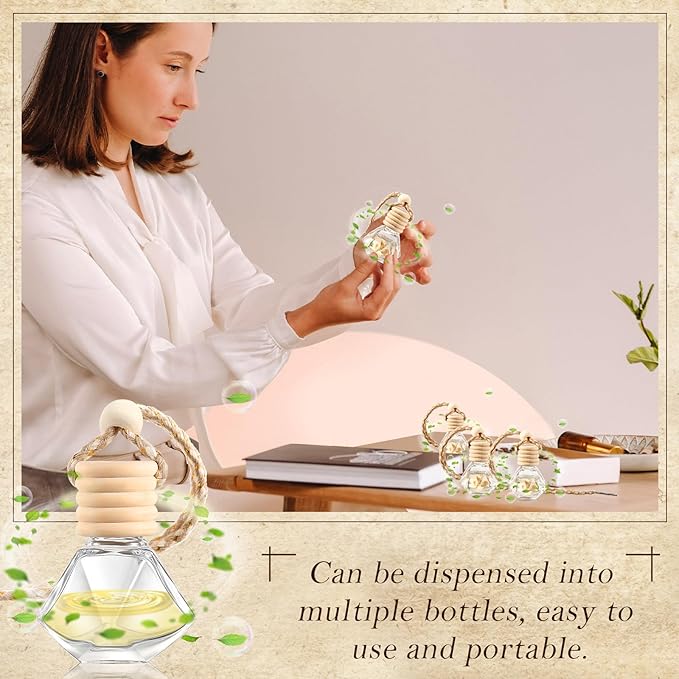 Domensi 200 Pcs Car Diffuser Bottles Air Freshener Bulk Hanging Empty Glass Perfume Bottles Refillable Air Freshener Pendant Fragrance Vials Ornament Decor with Wooden Caps String(Classic)