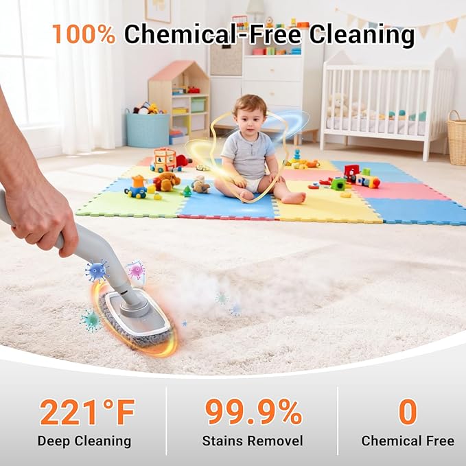 Steam Cleaner for Home - Portable Handheld Steamer for Cleaning With 15s Heat-UP 0.78 Quarts Tank9 Accessories - Clean GreaseAutomotive wheels and interior trimGrout Tile Floor Couch Carpets