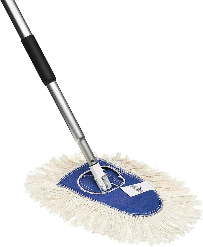Nine Forty Heavy Duty Industrial-Strength Cotton Wedge Dust Mop Head w/ Handle - Home &amp Commercial Hardwood Floor Cleaning - Designed for High-Performance Janitorial &amp Housekeeping Tasks