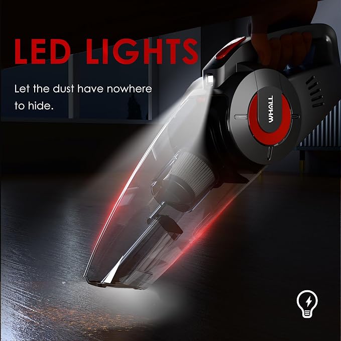 whall Handheld Cordless Car Vacuums Wet and Dry Use 9000Pa Strong Suction Vacuums Rechargeable Portable Vacuum Cleaner with LED Charging Dock Lightweight Mini Vacuum for Car Home and Office Red