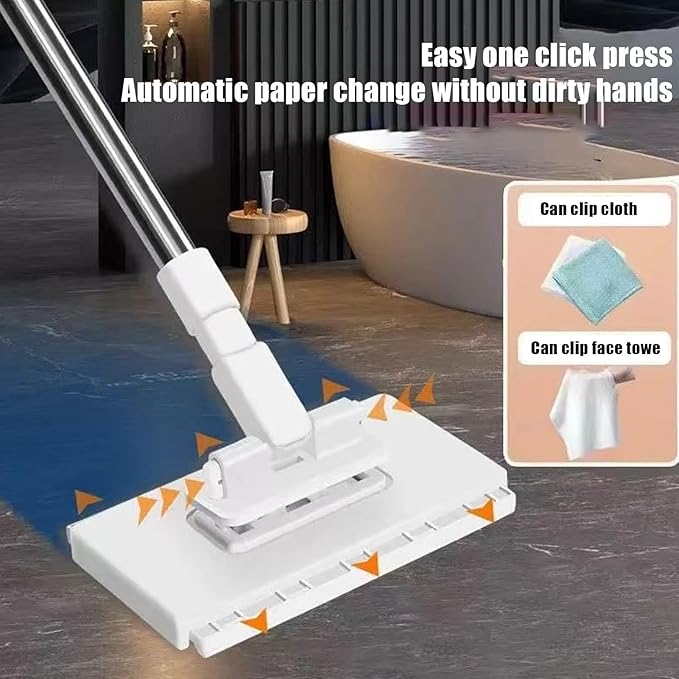 2Pcs Disposables Dust Mops with 20 Reusable Cloths - Automatic Cloth Changing Lazy Mops | 360° Rotatable Face Towel Cleaning | Portable Detachable Press Clamp Wipes Cleaner for Floor Bathroom Kitchen