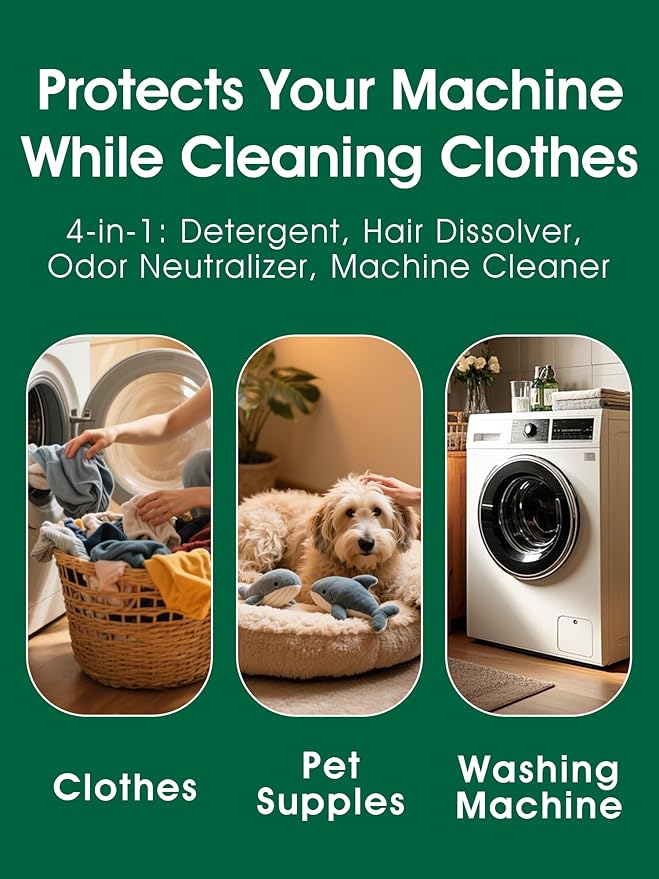 Pet Hair Remover for Laundry - Dog &amp Cat 96.7% Hair Dissolution Detergent + Stain Remover 6-Month Supply HE/Top/Front-Load Compatible Removes Residue &amp Odors Septic Safe