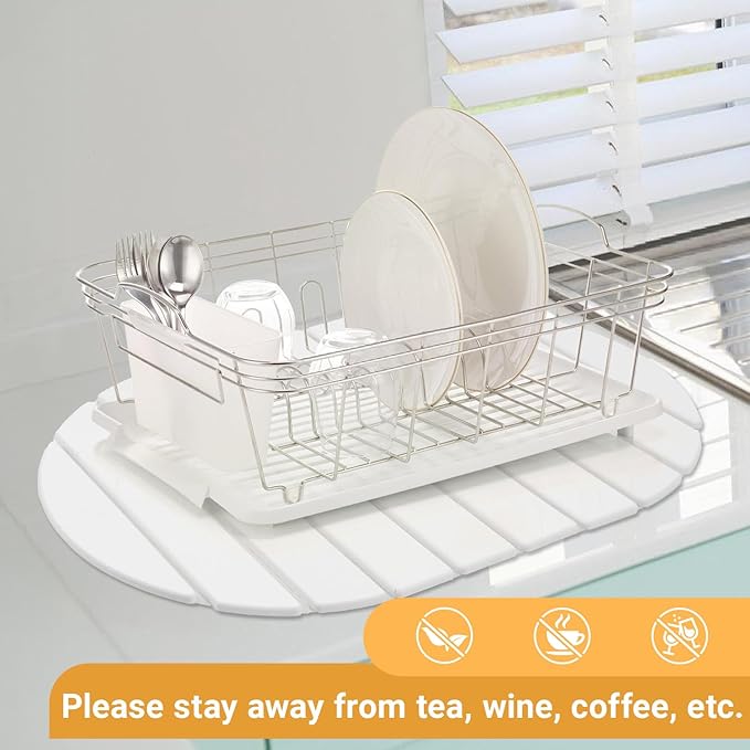 Large Stone Drying Mat Diatomite Dish Drying Mat Dish Mat Drying Kitchen Mat - Storable &amp Anti-Slip for Kitchen Oval White 24x16