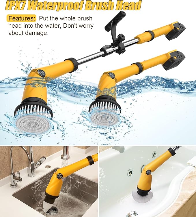 Qimedo Electric Spin Scrubber Extra Large Brush Q36000 mAh Best Battery Power Scrubber for Cleaning1200RPM Shower Cordless Cleaning Brush with 8 Brushes for Bath/Tub/Tile/Floor (Smart Display)