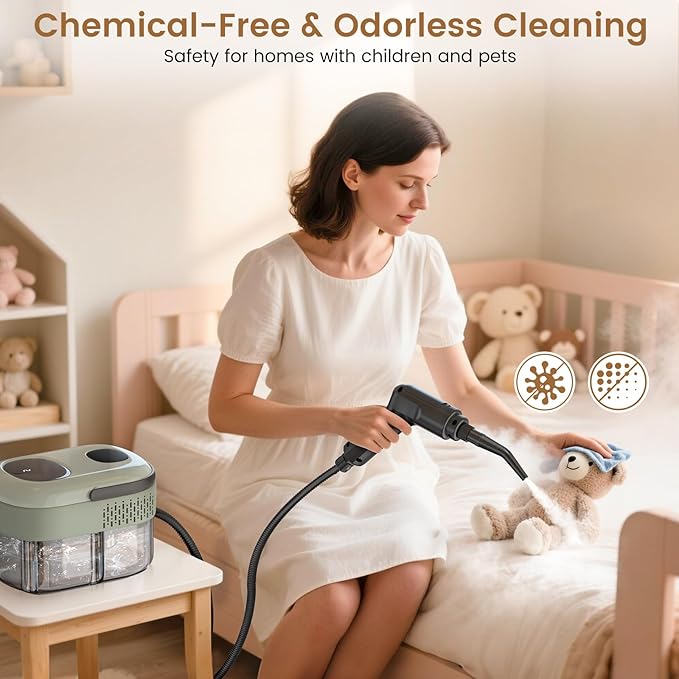 2500W Handheld Steam Cleaner 3-Level Adjustable Steam Cleaner for Home with 21 Accessories Multipurpose Portable Steamer Cleaning for CarFloorFurnitureTileGroutCouchFast Heat-Up (Green)