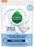 Seventh Generation Triple Action Clean Automatic Dishwasher Detergent Packs with Bio-Enzyme Power Free &amp Clear Fights 48-hour Stuck-on Food 54 count