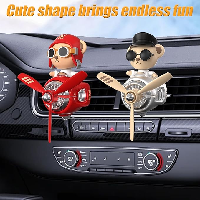2Pcs Car Air Fresheners Cute Bear Pilot Automotive Air Outlet Creative Car Perfume Diffuser Automotive Accessories Air Vent Decoration with 8 Fragrant Tablets (Red 1+Silver 1)