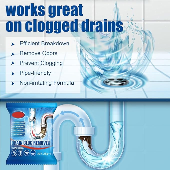 Household Drain Cleaner Powder Quickly Dissolves Hair Grease Clogs In 30 Minutes Suitable For All Standard Pipes(3 boxes)