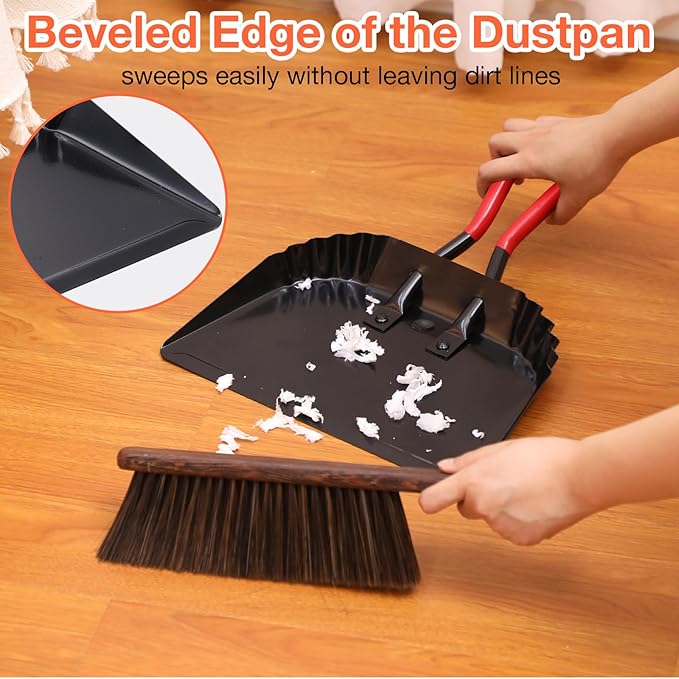 Uiifan 4 Pcs Industrial Metal Dustpans 12 Heavy Duty Dust Pan with Handle Commercial Dustpan Wide Scooper Dust and Debris Sweeping Tool Precision Edge Rubber Grip Loop Handle (Black)