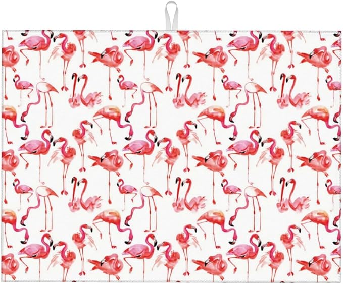 Cute Pink Flamingo Dish Drying Mat For Kitchen Counter Super Absorbent Microfiber Dish Drying Pad Kitchen Gadgets For Easy Clean Multi-Use Large 18x24