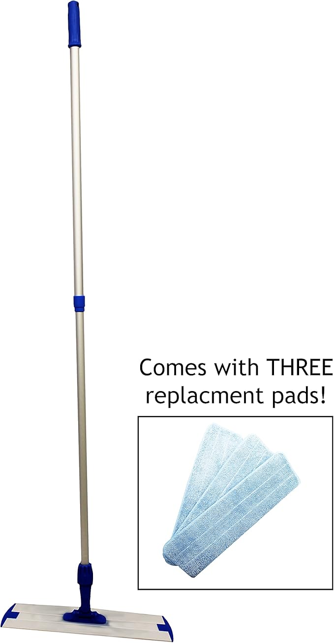 FMFR Microfiber Floor Mop Cleaning System 24-inch Dust Mop with 3 Reusable Pads for Hardwood Vinyl and Tile 360-Spin Floor Mop Head - Telescopic Handle - Household Cleaning Tools