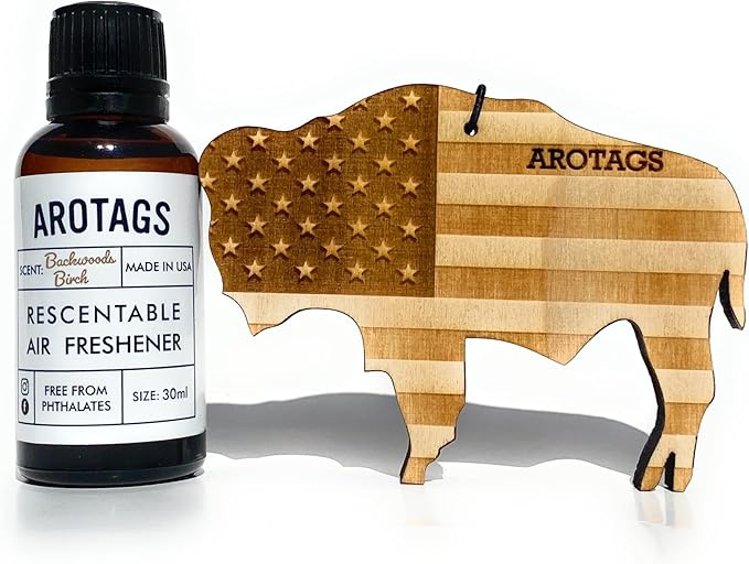Arotags Car Air Freshener - Reusable Wood Diffuser - Hanging Odor Eliminator - Wyoming Patriot - Balsam &amp Cedar Scent