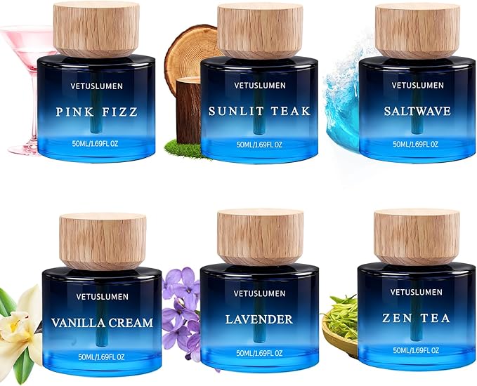 6 Pack Car Air Freshener 50ml (1.7fl oz) / Each Large Capacity Air Freshener Diffuser Set Natural Essential Oil Fragrance Aromatherapy Long-Lasting Scent for Car Cup Holder Accessories