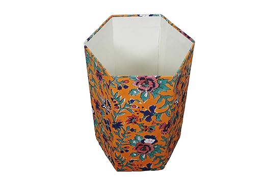 Generic 3.3 Gallon Cotton Hand Block Printed Paper Waste Basket |Small Decorative Trash Can for Housewarming Gifts in Living Room Bedroom Bathroom | Eco-Friendly Plastic-Free (1 ORE.GREEN)
