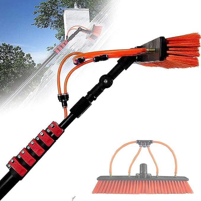 Glass Cleaning Brush Home Water Fed Telescopic Pole Kit Solar Panel Brush Rotating for Photovoltaic PanelExtendable Window Cleaner Water Fed Solar Panel Cleaning Brush Shower Squeegee with