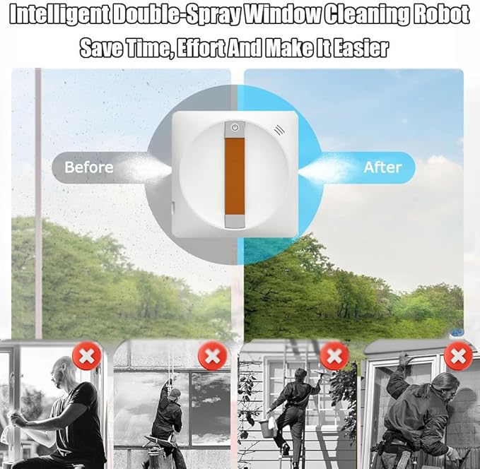 Window Cleaner Robot Intelligent Double-Spray Window Cleaning Robot 3000pa Square Glass Cleaning Robot Remote Control Automatic Glass Cleaner Wet And Dry For Windows Desktops Tiles