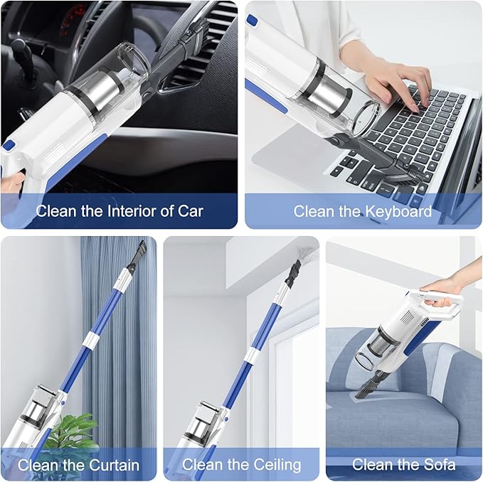 whall Cordless Vacuum Cleaner Upgraded Strong Suction Brushless Motor Cordless Stick Vacuum CleanerLightweight Handheld Vacuum for Home Pet Hair Carpet Hard Floorup to 55mins RuntimeAzure