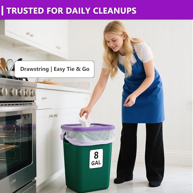 8 Gallon White Trash Bags with Lavender Scent 100 Count 6-8 Gallon Cans Odor Control &amp Tear Resistant for Kitchen Bathroom Office Waste