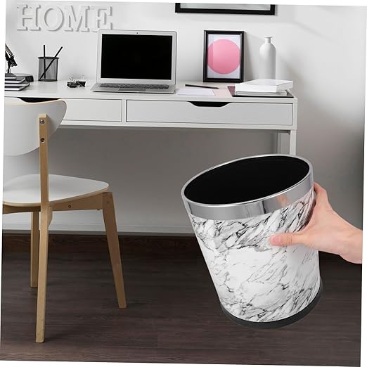 Marbling Trash Can Wastebasket for Home Office Bathroom and Easy to Clean Elegant Design for Bedroom and Dorm Use