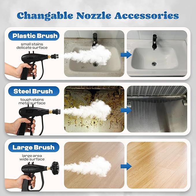 Moongiantgo High Pressure Steam Cleaner 1500W Handheld Steamer for Cleaning Portable Tankless Pressurized Cleaning Machine for Car Detailing Grout Tile Commercial Home Kitchen Bathroom (Black)