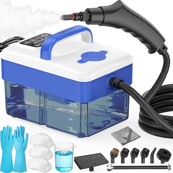 2500W Handheld Steam Cleaner with 16pcs Accessories &amp 1.6L Tank 10S Fast Heating &amp High Temperature Portable Steam Cleaner for Home Car Steamer for Cleaning Windows Grout Upholstery and M
