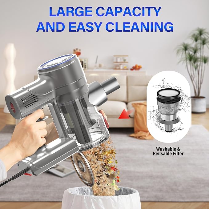 Corded Stick Vacuum Cleaner 25Kpa Powerful Stick Vacuum 2 in 1 Vacuum Cleaners1.2 L Dust Cup Corded Handheld Vacuum Pet for Hair Short-Pile Carpet Hardfloor (Dark Blue)