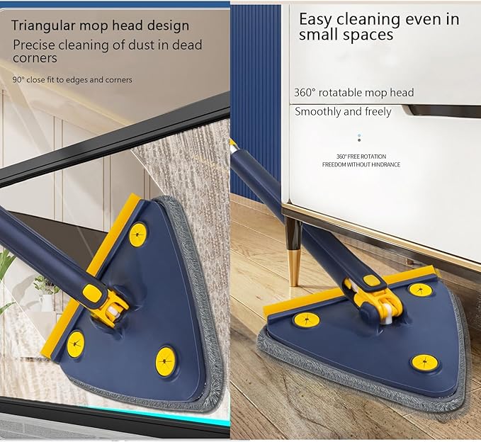 360° Rotatable Adjustable Cleaning MopTriangle Shaped Wall Mop with SqueegeeTelescopicLong Handle Microfiber DustWet and Dry Usefor WallCeilingWindowBaseboard-White||4 Cloth